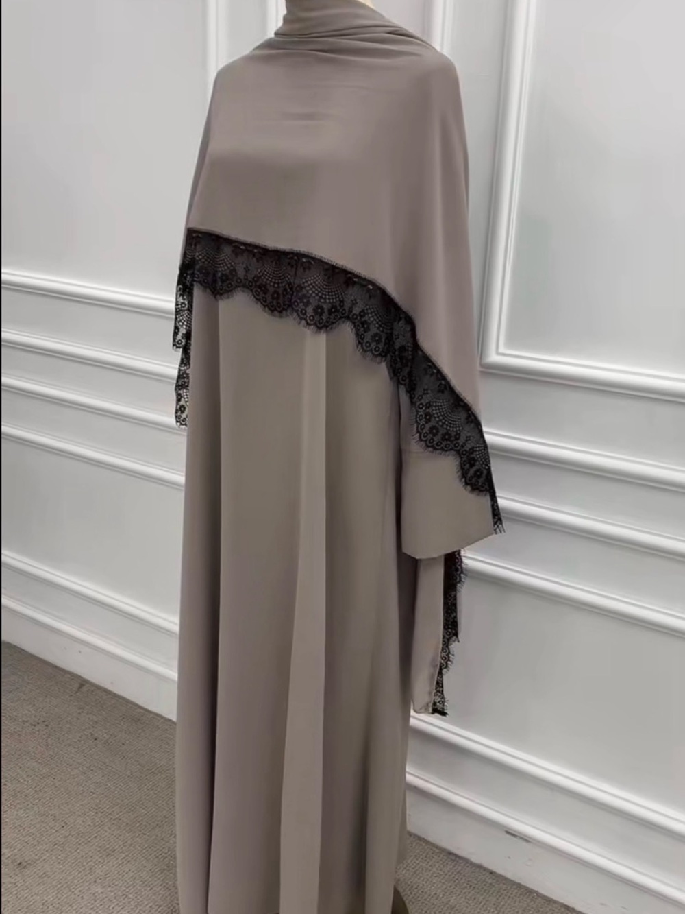 Two Piece Nida Abaya Set w/Lace Trim + Chiffon Shayla – Size Small – Modest Wear - Picture 4 of 7